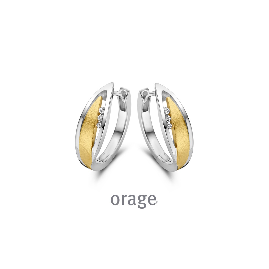 Boucles d'oreilles créoles bicolores en Argent rhodié 925/1000, plaqué or & Oxyde de zirconium (BA074)
