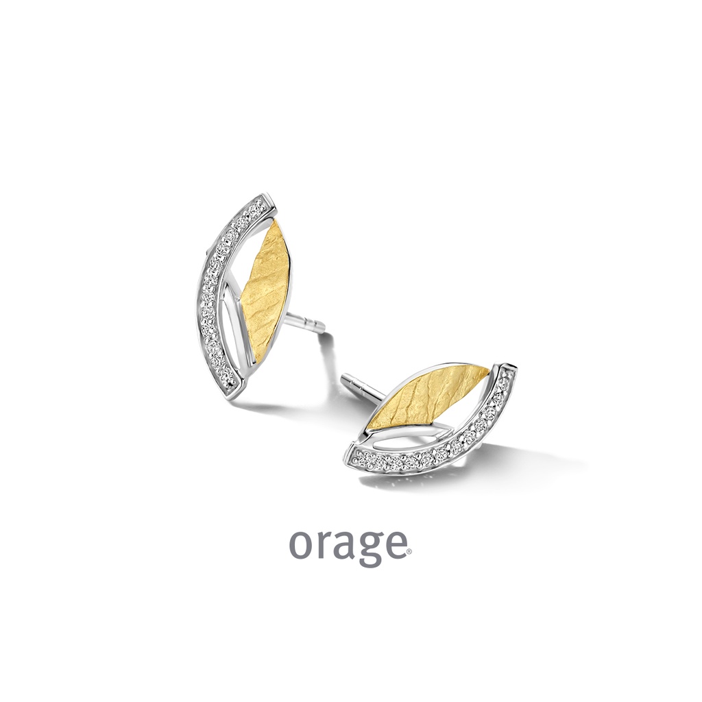 Boucles d'oreilles bicolores en Argent rhodié 925/1000, plaqué or et Oxyde de zirconium (BA078)