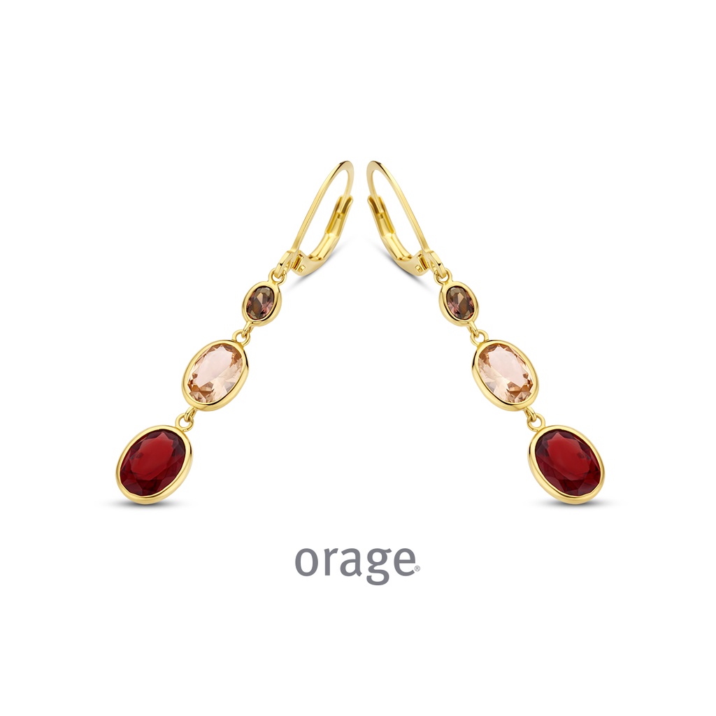 Boucles d'oreilles pendantes plaqué or jaune & Oxyde de zirconium multicolores (BA102)