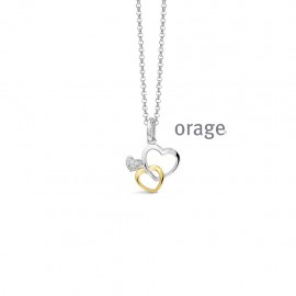 Collier coeurs en argent rhodié 925/1000 bicolore jaune et oxyde de zirconium (BA201-AW219)