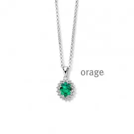 Collier entourage vert en argent rhodié et oxydes de zirconium - 42cm (AS423)