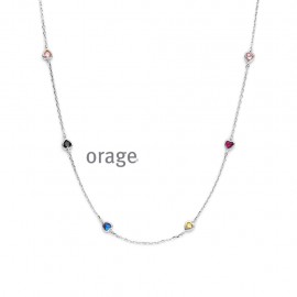 Collier coeur multicolore en argent rhodié 925/1000 et zircon