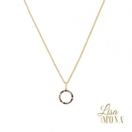 14K Or Jaune Collier rond pendentif multi color cz