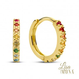14K Or Jaune Boucles d'oreilles zircon multicolore
