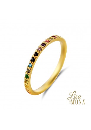 14K Or Jaune Bague zircon multicolore [LMG0662]