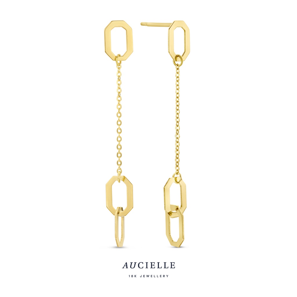 Boucles d'oreilles Or Jaune 18K pendantes octagon
