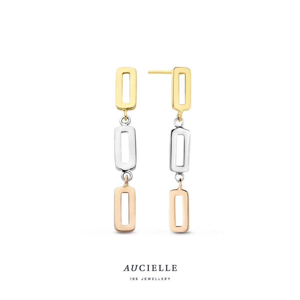 Boucles d'oreilles Or tricolore pendantes rectangle