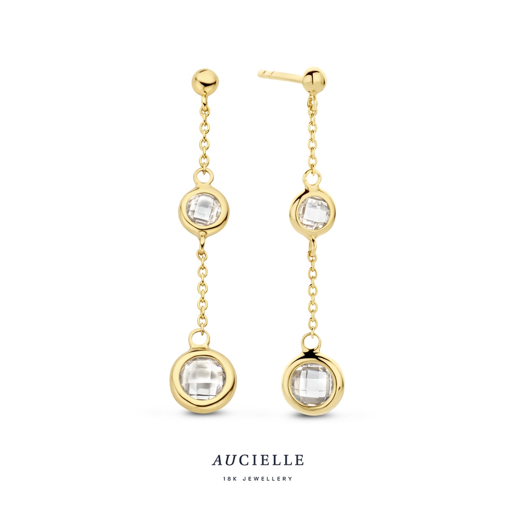Boucles d'oreilles Or Jaune 18K pendantes Oxyde de zirconium
