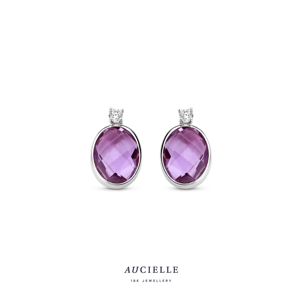 Boucles d'oreilles Or Blanc 18K améthyste & Oxyde de zirconium