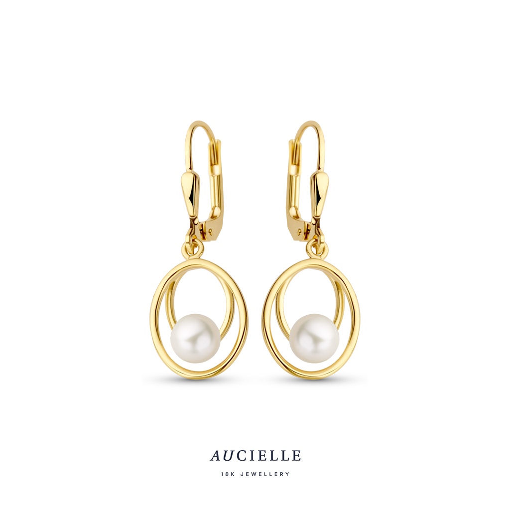 Boucles d'oreilles Or Jaune 18K pendantes perles