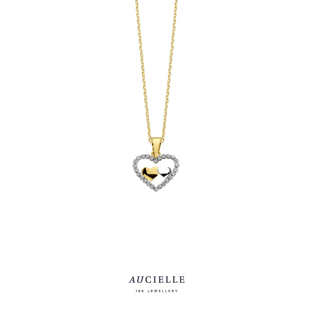 Pendentif coeur en Or bicolore 18K et Oxyde de zirconium