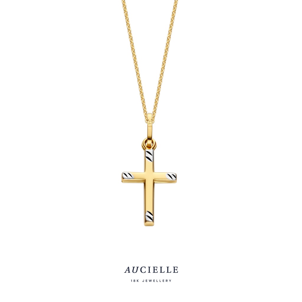 Pendentif Or bicolore croix 14,5 x 10 mm