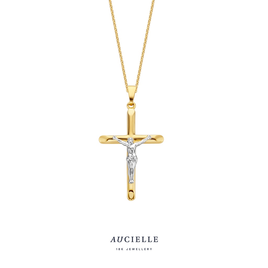 Pendentif Or bicolore croix Jésus 26,80 x 18,30mm