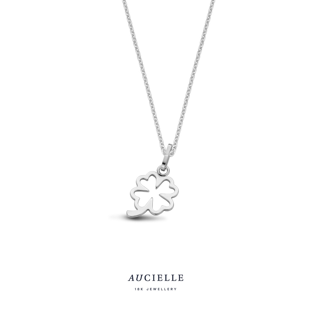 Pendentif Or Blanc 18K trèfle