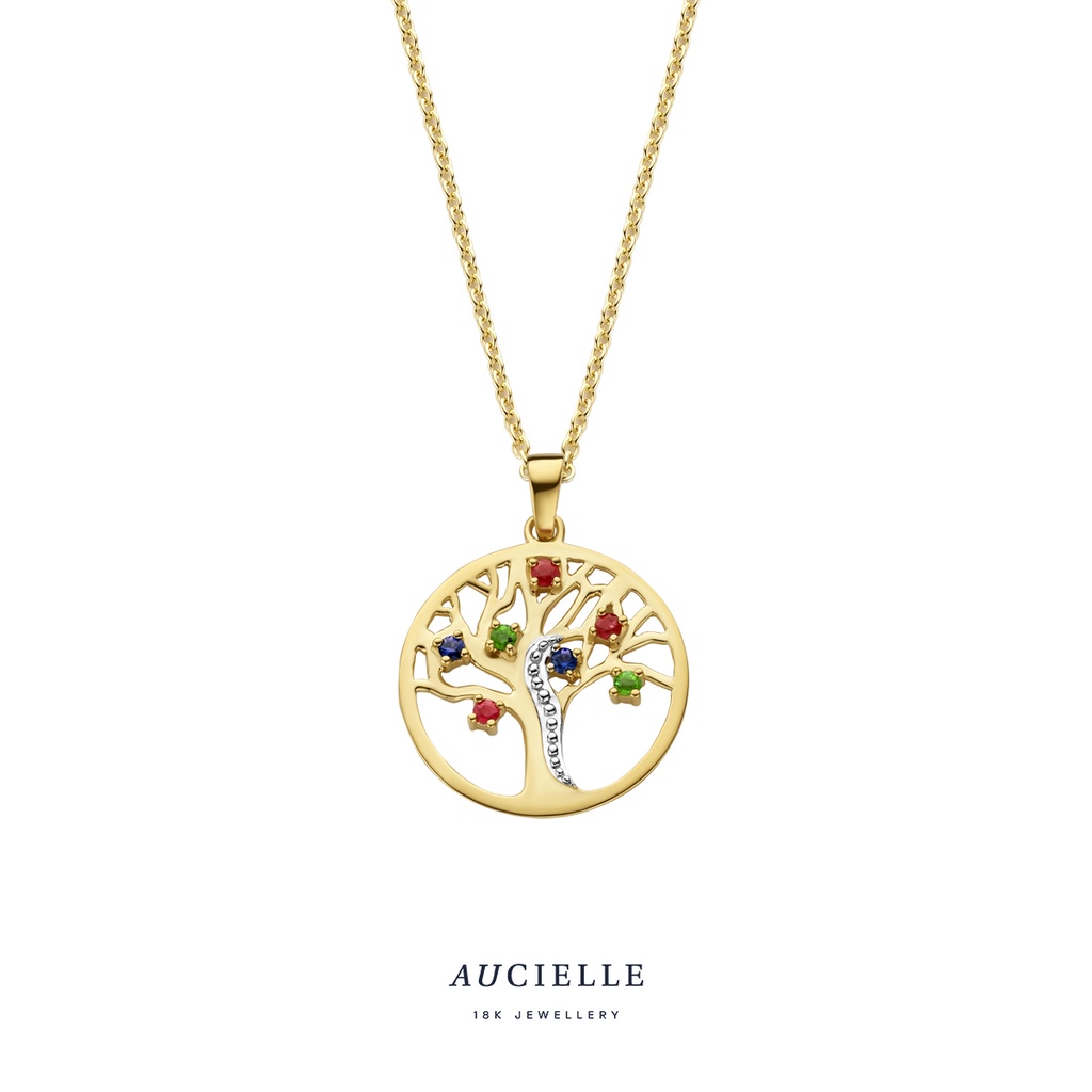 Pendentif Or Jaune 18K arbre de vie multicolore