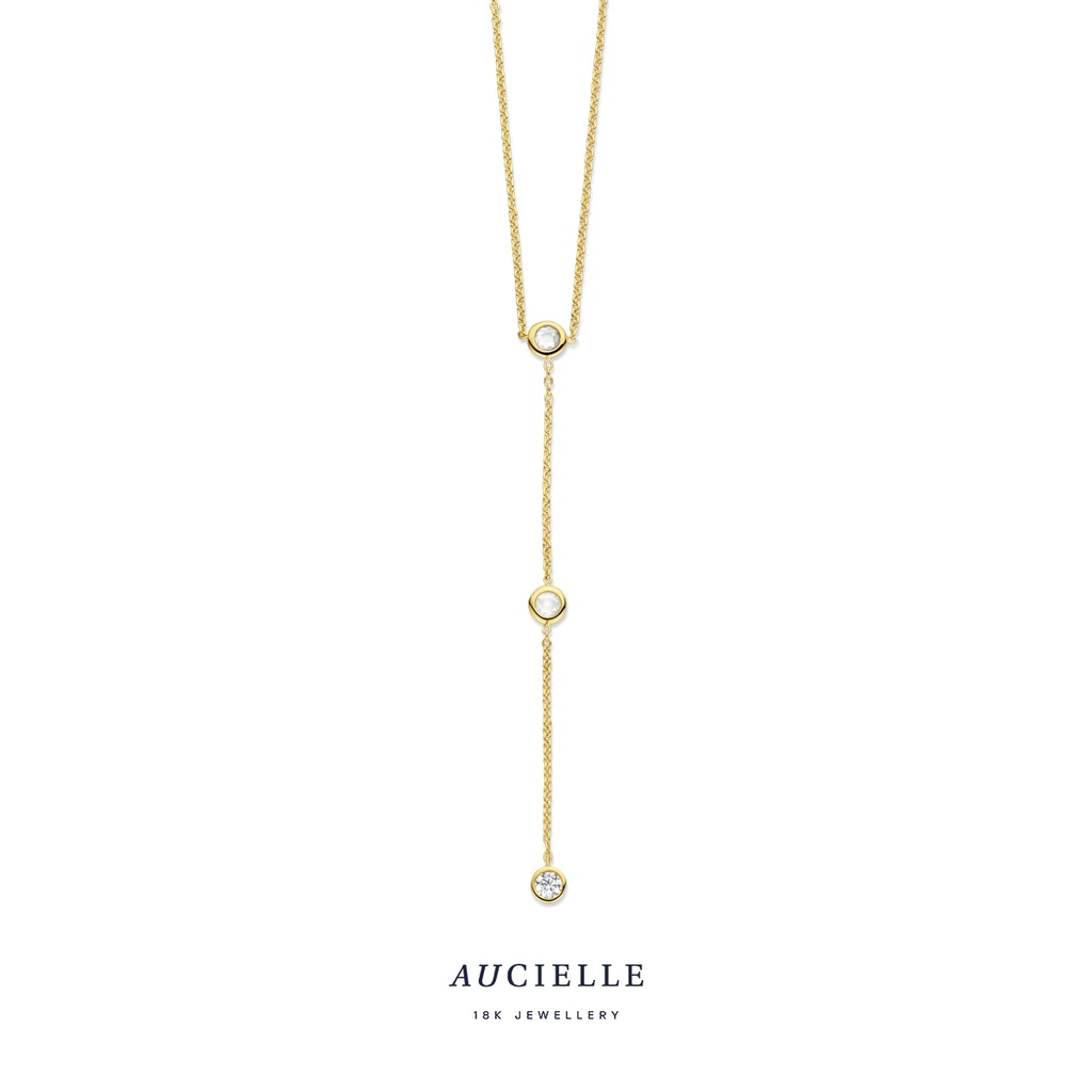 Stock épuisé - Collier Or Jaune 18K  3 pendants d'Oxyde de zirconium 45cm
