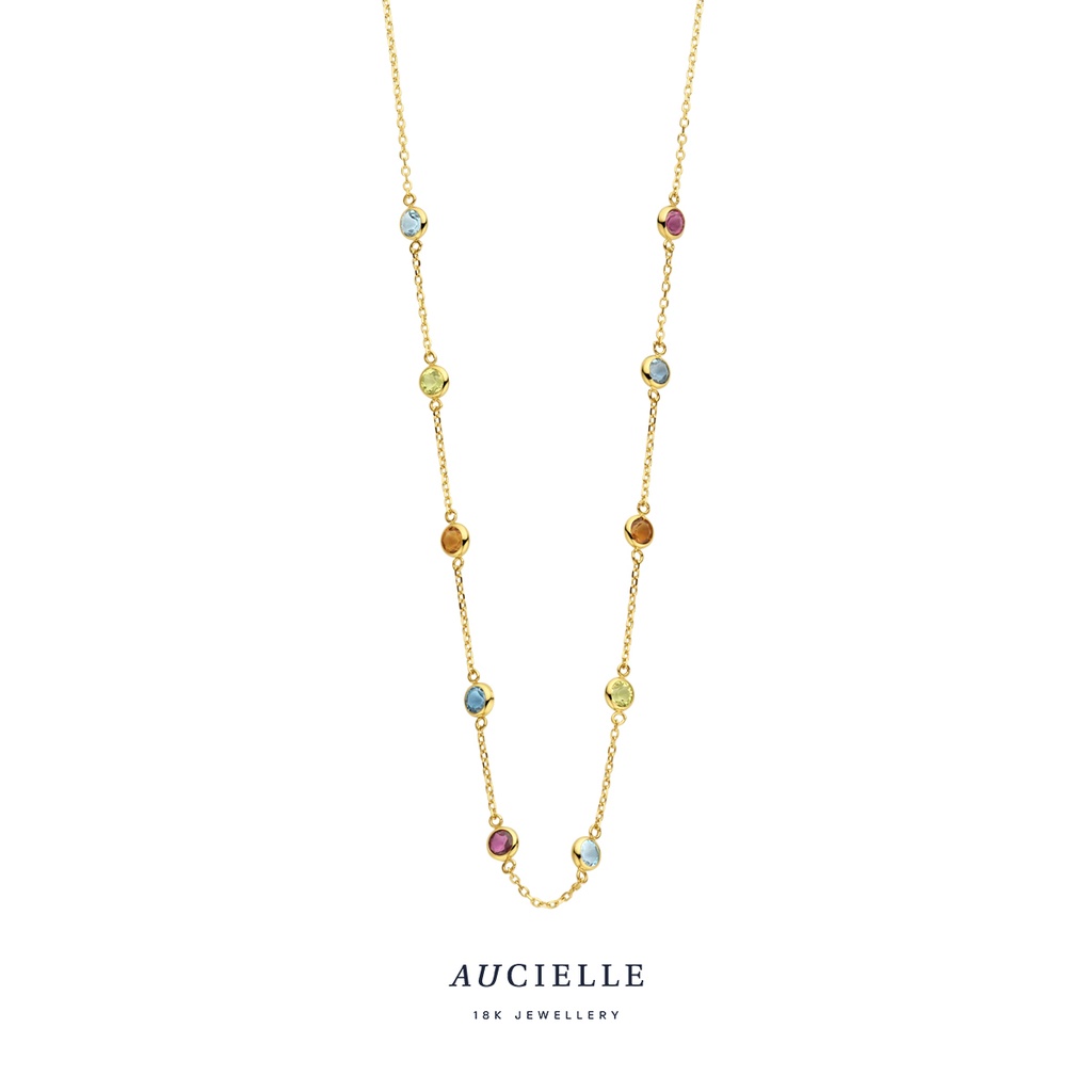 Collier Or Jaune 18K avec Oxyde de zirconium multicolores 44cm