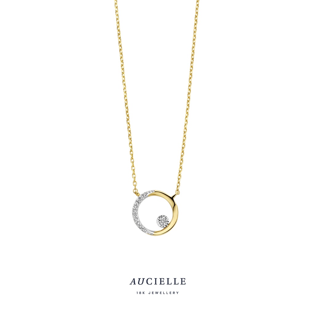 Collier Or Jaune 18K Cercle et diamants de 0.040ct 45cm