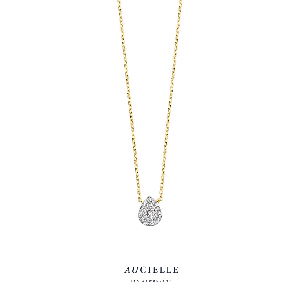 Collier Or Jaune 18K poire pavé de diamants de 0.060ct - 45cm