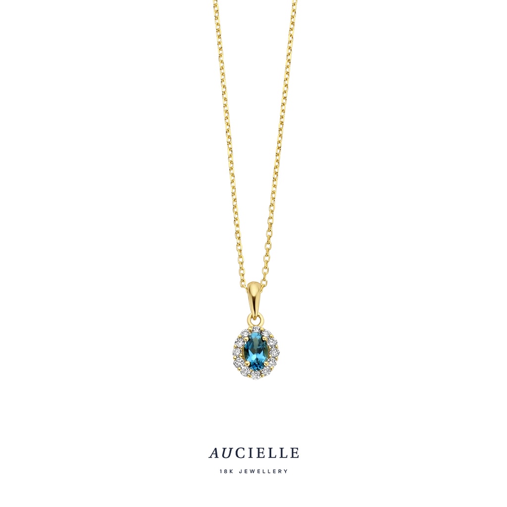 Collier entourage Or Jaune 18K et diamants de 0.05ct et 0.35ct Tanzanite 45cm