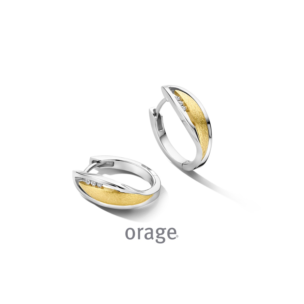 Boucles d'oreilles créoles bicolores en Argent rhodié 925/1000, plaqué or & Oxyde de zirconium (BA074)