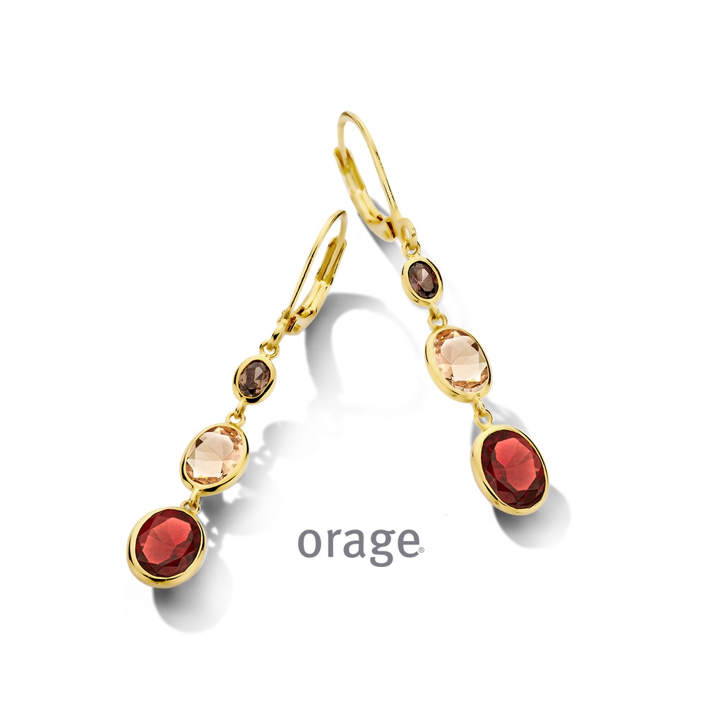 Boucles d'oreilles pendantes plaqué or jaune & Oxyde de zirconium multicolores (BA102)