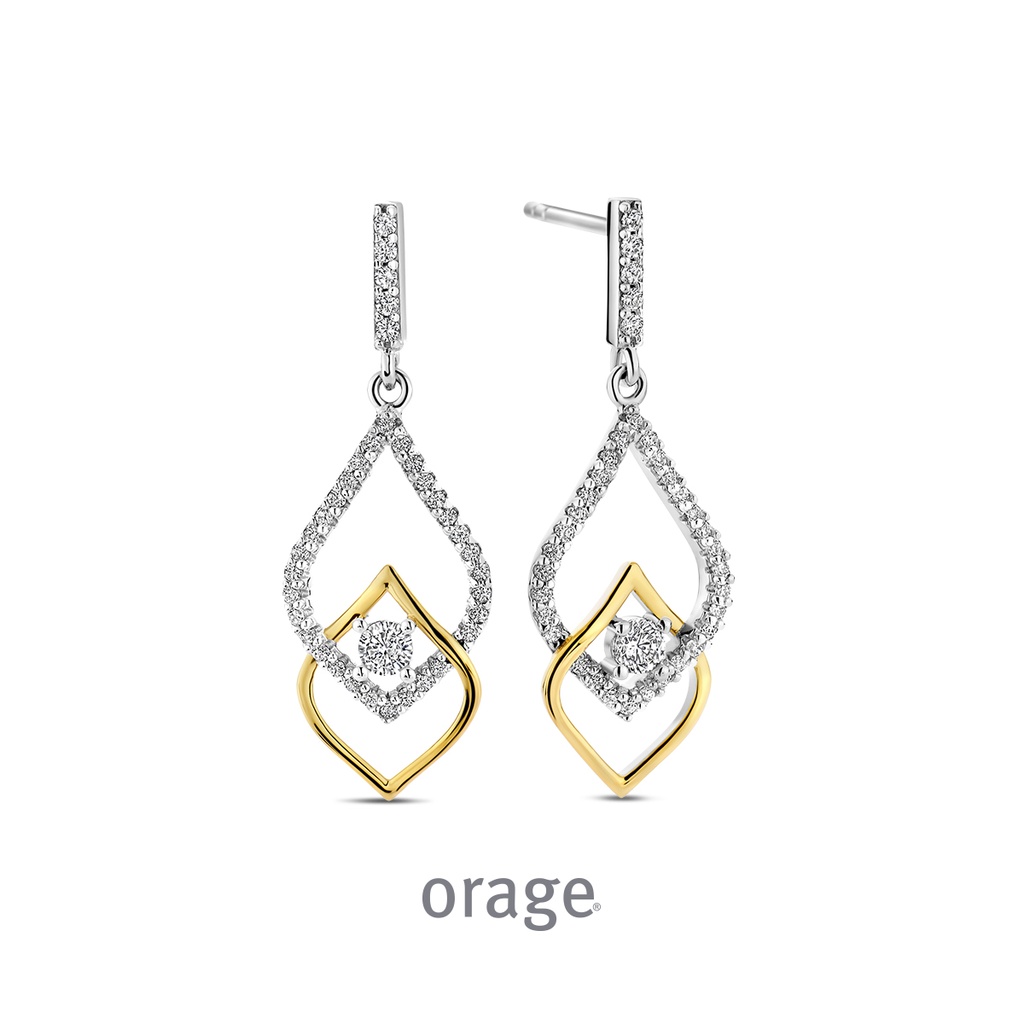 Boucles d'oreilles pendantes bicolores en Argent rhodié 925/1000 & Oxyde de zirconium  (BA114)