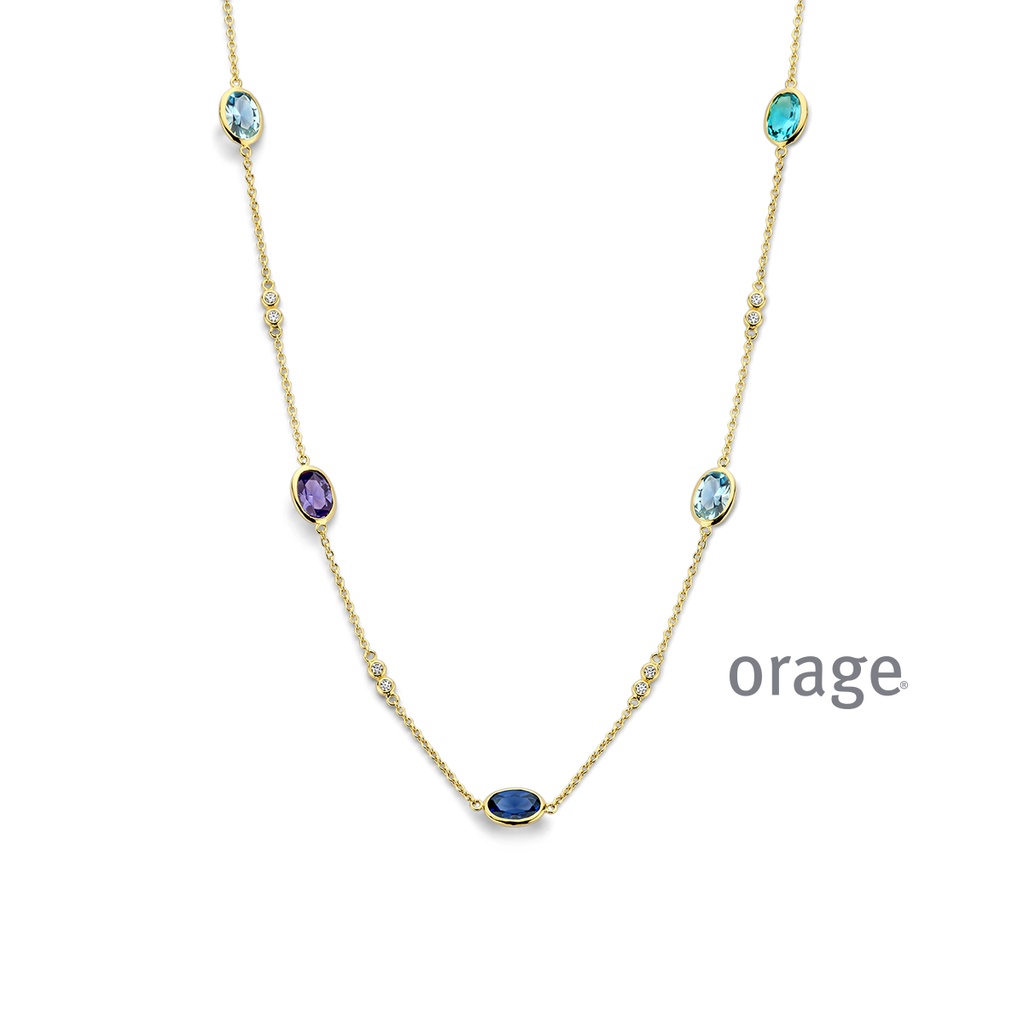 Collier plaqué or & Oxyde de zirconium multicolore 45cm (BA125)