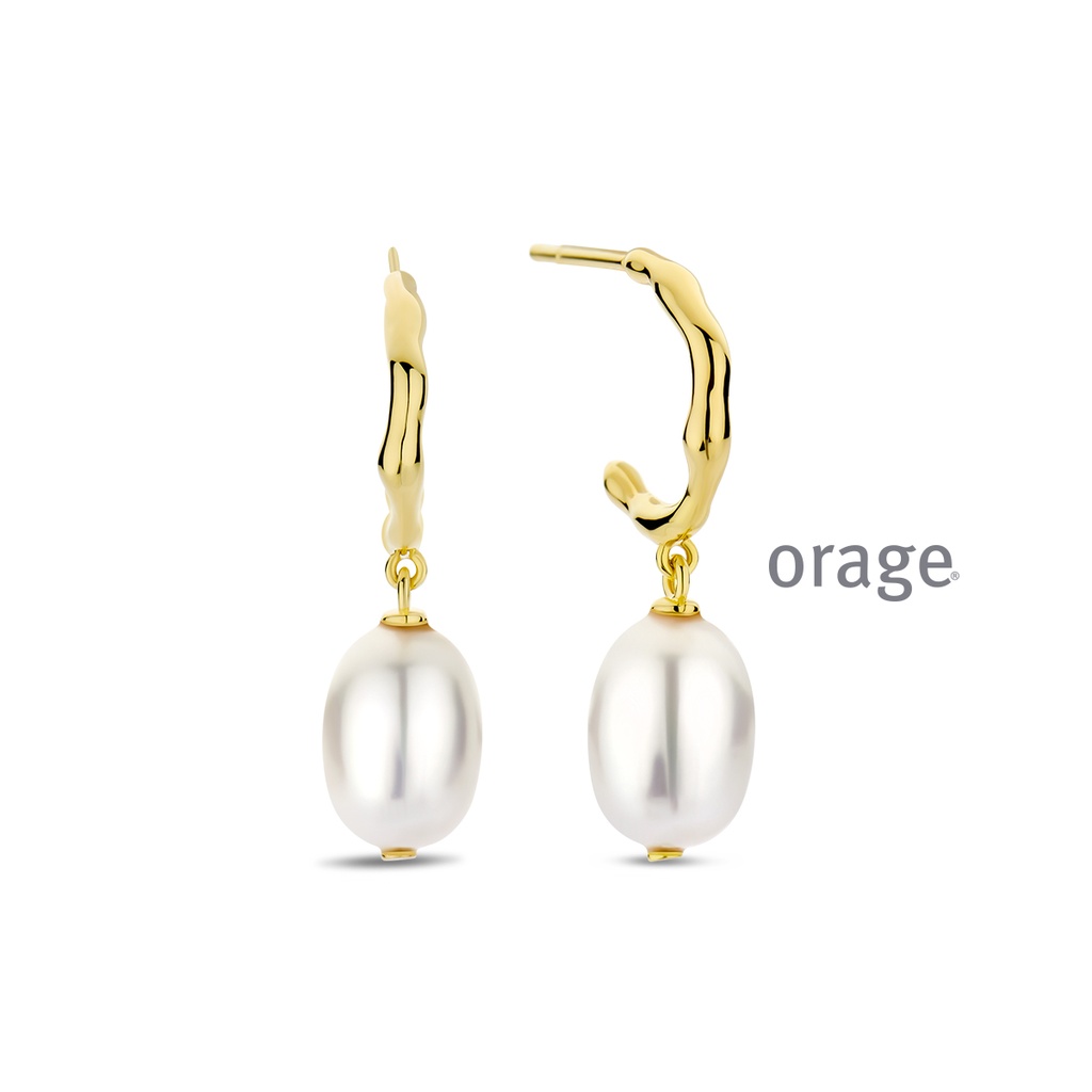 Boucles d'oreilles pendantes, Perles d'eau douce, plaqué or jaune (BA128)