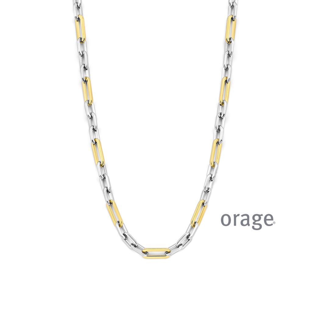 Collier "forçat allongé" en acier bicolore 45cm (BA151)