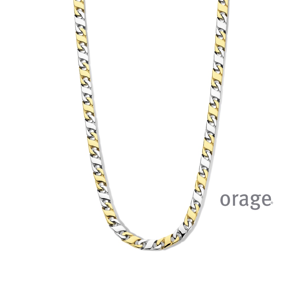 Collier pour hommes en acier inoxydable bicolore jaune/gris 55cm (BA188)