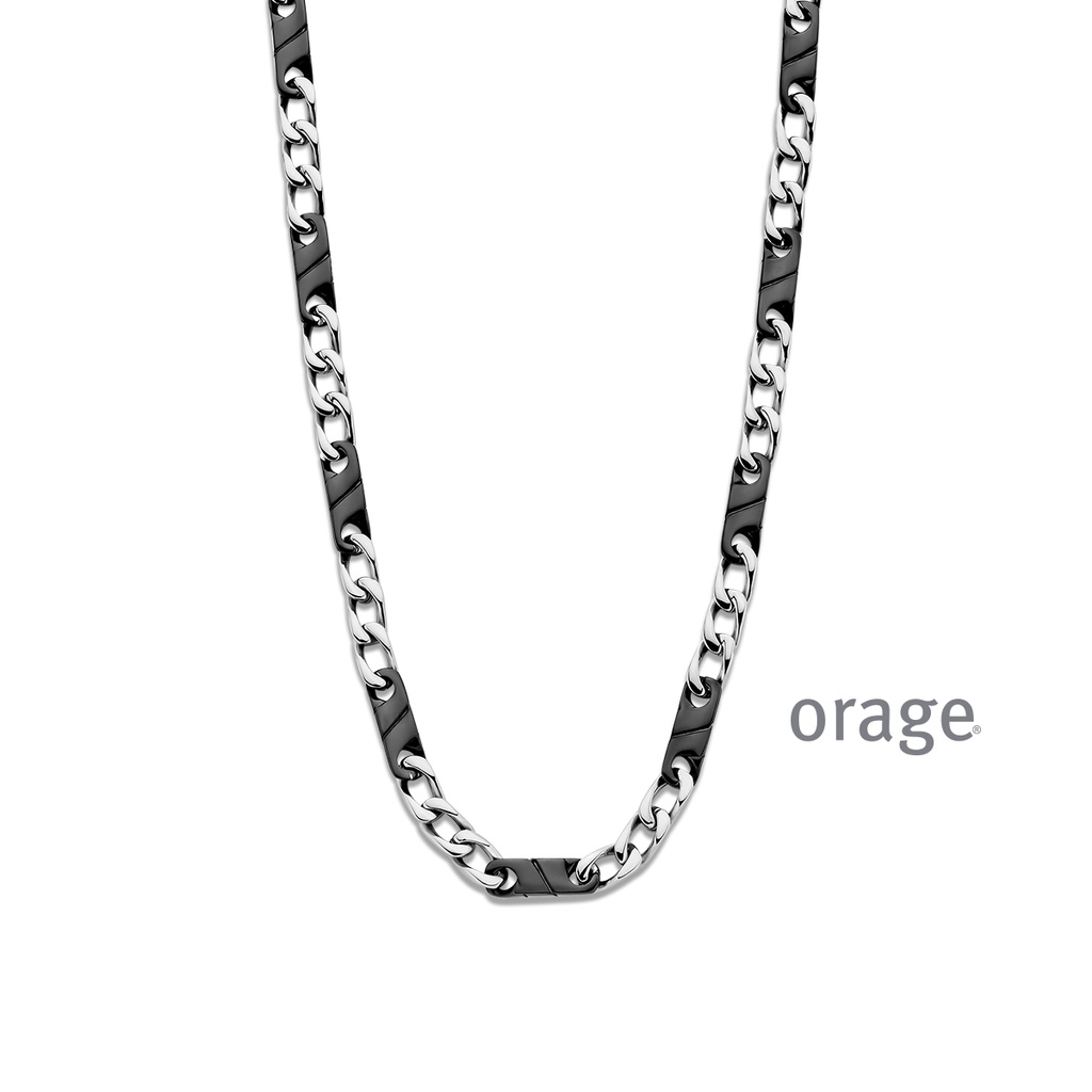 Collier pour hommes en acier inoxydable bicolore gris/noir 55cm (BA190) 