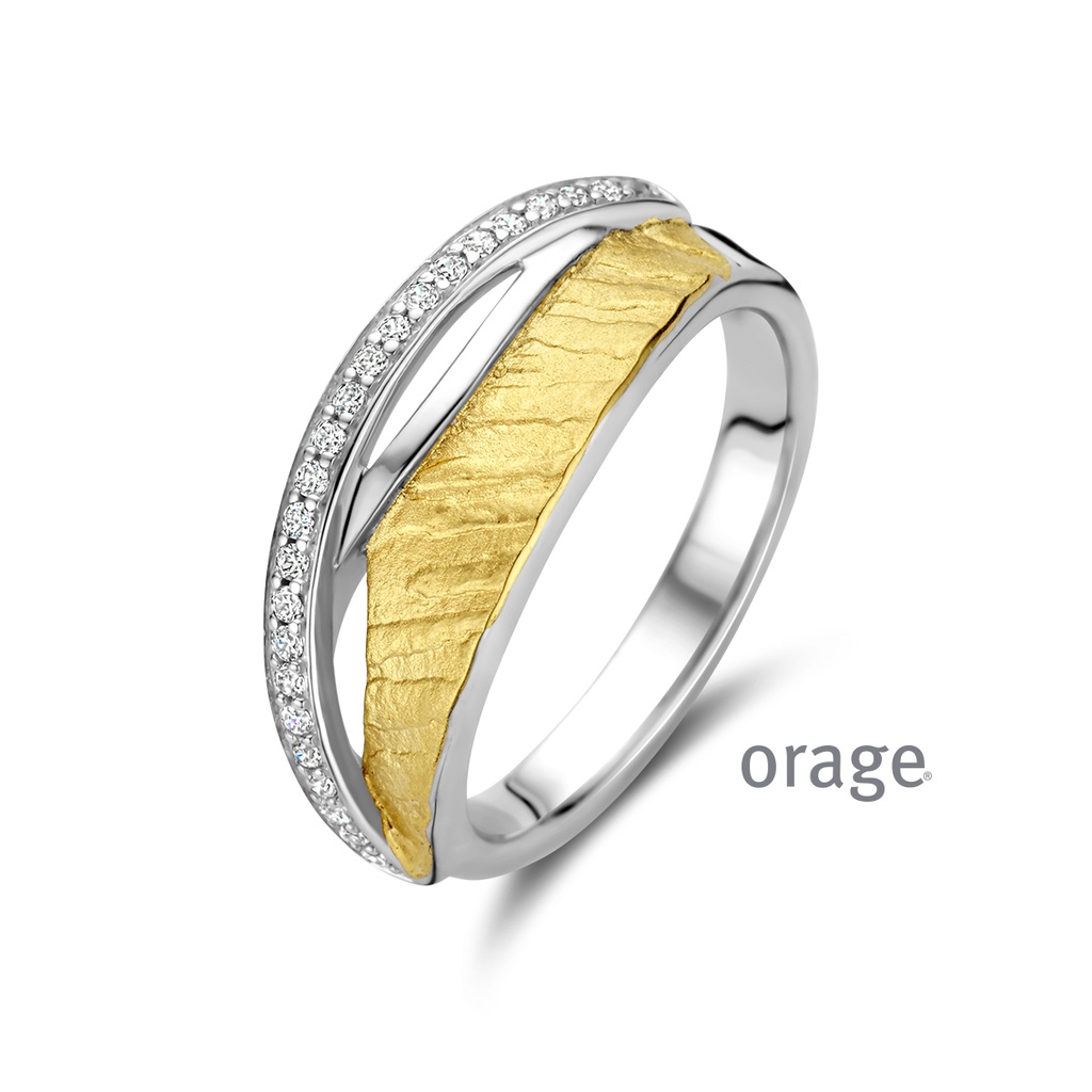 Bague bicolore en Argent rhodié 925/1000, plaqué or et Oxyde de zirconium bicolor jaune (BA077)(52-60)
