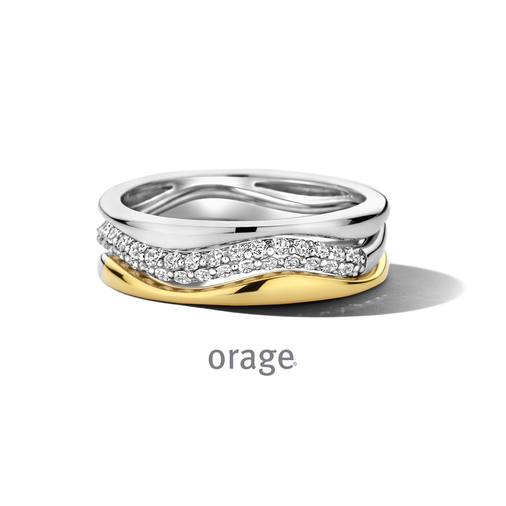Bague triple bicolore en Argent rhodié 925/1000, plaqué or et Oxyde de zirconium (BA086) (50-58)