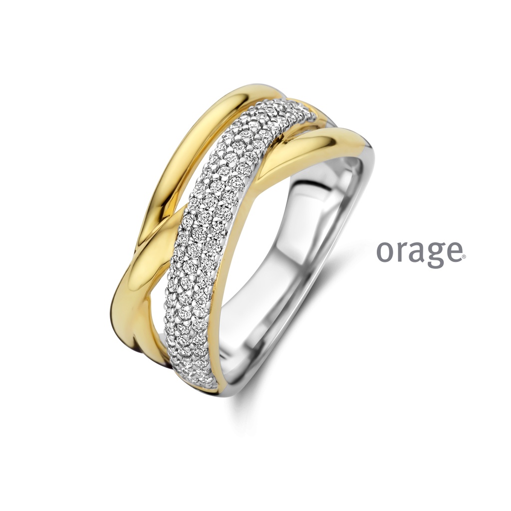 Bague bicolore en Argent rhodié 925/1000, plaqué or & Oxyde de zirconium (BA104) (52-62)