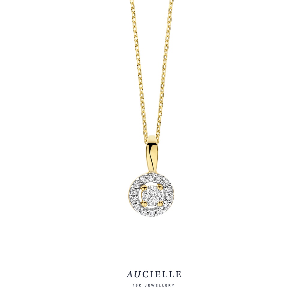 Pendentif rond entourage en Or Jaune 18K et Oxyde de Zirconium