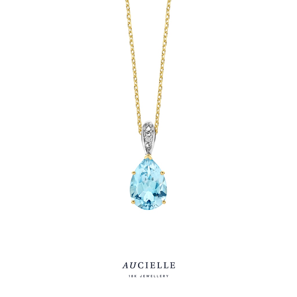 Pendentif Poire en Or Jaune 18K, Topaze Bleue et diamant de 0,005 carats