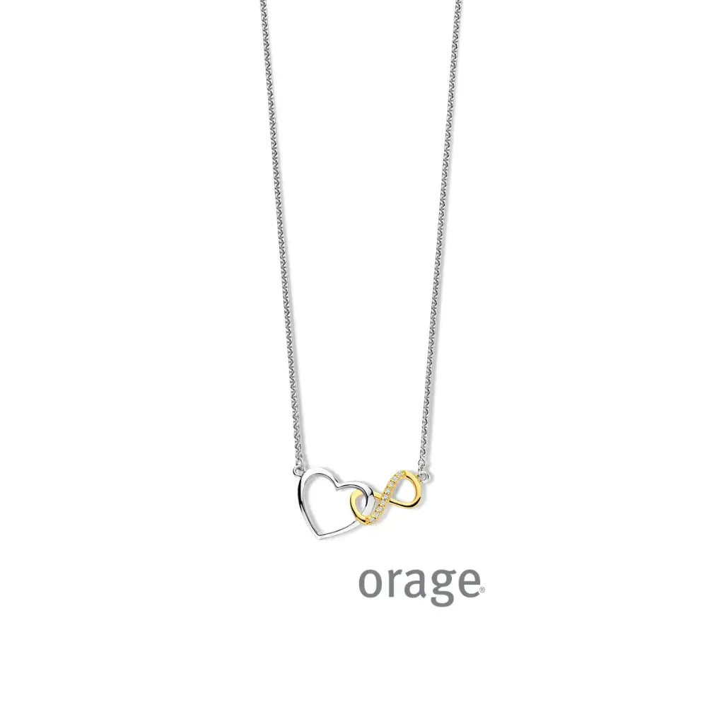 Collier coeur infini bicolore en argent rhodié et oxyde de zirconium 45cm (BA203)