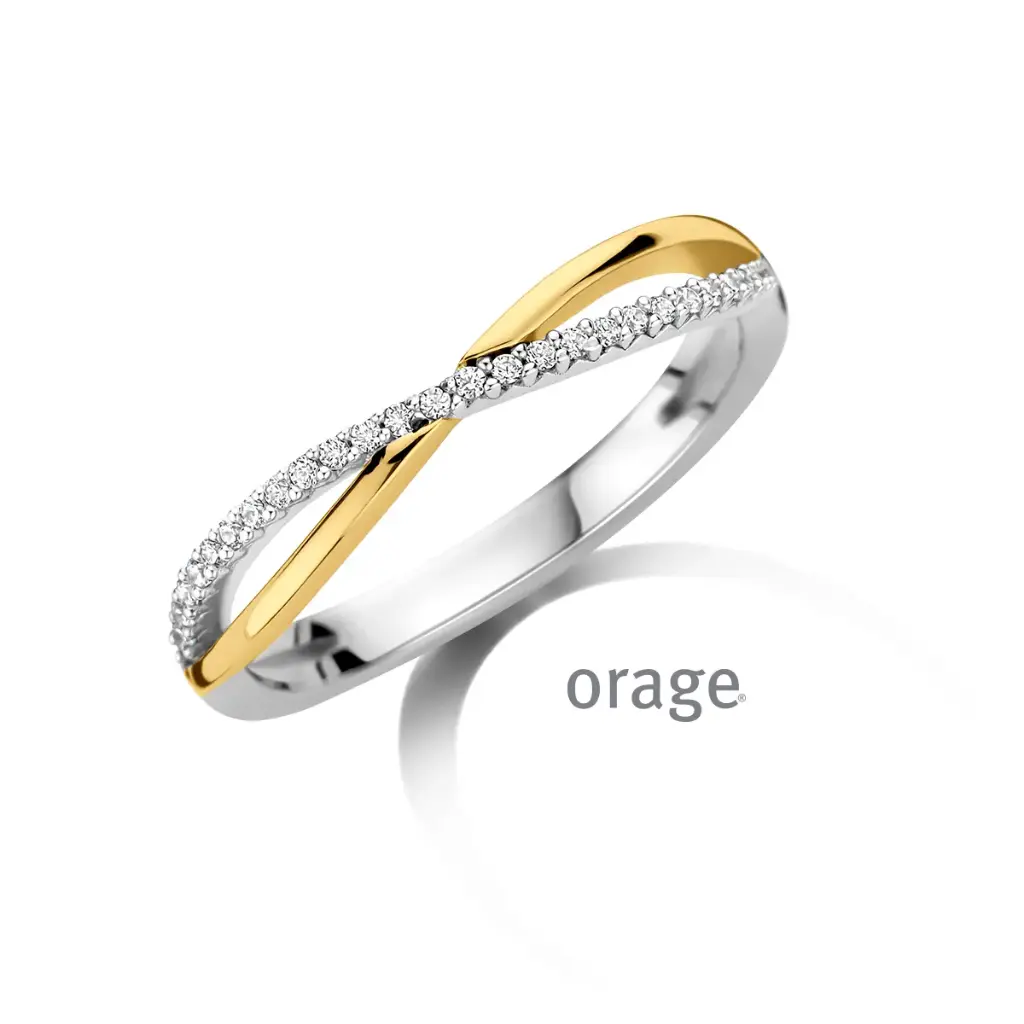 Bague croisée bicolore en argent rhodié et oxydes de zirconium (BA206) (50-58)