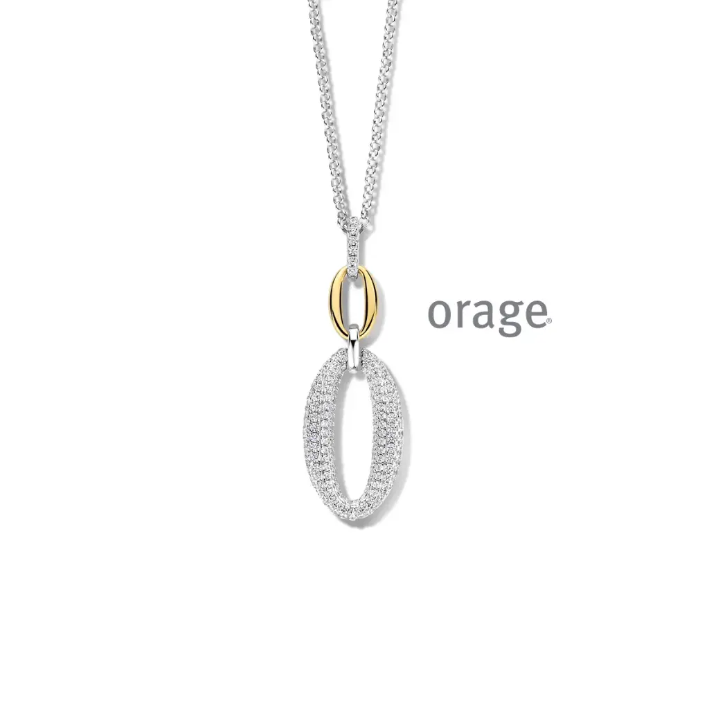 Collier bicolore en argent rhodié et oxyde de zirconium 45cm (BA215)
