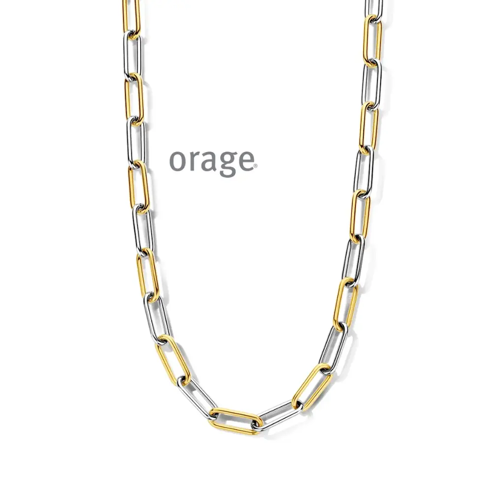 Collier acier bicolore jaune et gris 46cm (BA250)