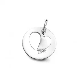 [V221] Pendentif rond coeur love en argent rhodié 925/1000