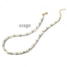 [AT038] Collier plaqué or jaune et perles synthétiques - 45cm (AT038)