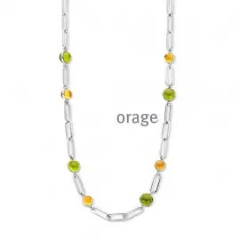[AT236] Collier en argent rhodié 925/1000 avec perles synthétiques jaune et vert - 45cm (AT236)