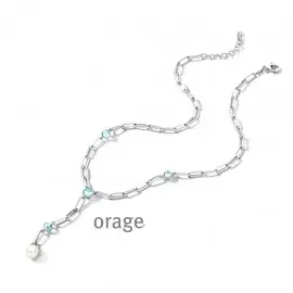[AT297] Collier en argent rhodié 925/1000 avec résine bleu et perle d'eau douce - 45cm (AT297)
