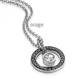 [X174] Collier en argent rhodié 925/1000 avec pendentif rond et pierres noires - 42cm (X174)