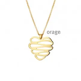 [V1153]  Collier feuille ajourée en acier jaune - 46cm (V1153)