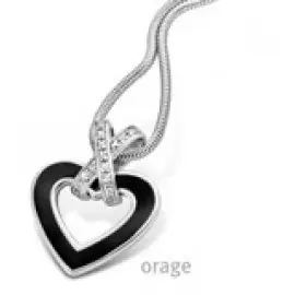 [V581] Collier en argent rhodié 925/1000 avec pendentif coeur noir - 42cm (V581)