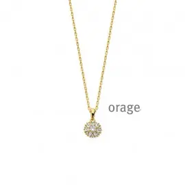 [AT039] Collier plaqué or jaune avec pendentif en oxyde de zirconium rond pavé - 45cm (AT039)