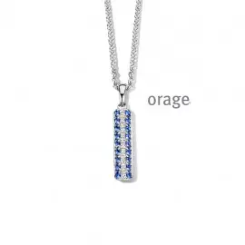 [AT112] Collier en argent rhodié 925/1000 avec pendentif rectangulaire serti d'oxydes de zirconium bleus et blancs - 50cm (AT112)